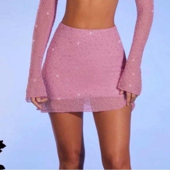 Oh Polly Dresses & Skirts - Oh Polly Pink Embellished Mini Skirt